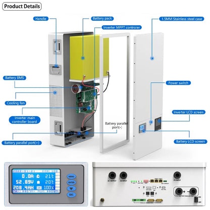 48V Powerwall LiFePO4 51.2V 100Ah 200Ah Battery Pack - 2IN1 Plug Play 6000 Cycle 5Kwh 10Kwh Built-in 16S BMS 5Kw 220-240V Inverter