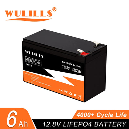 WULILLS 12V 6Ah LiFePo4 Battery - Lithium Iron Phosphate 12V 24V LiFePo4 Rechargeable Battery for Kid Scooters Boat Motor Tax Free