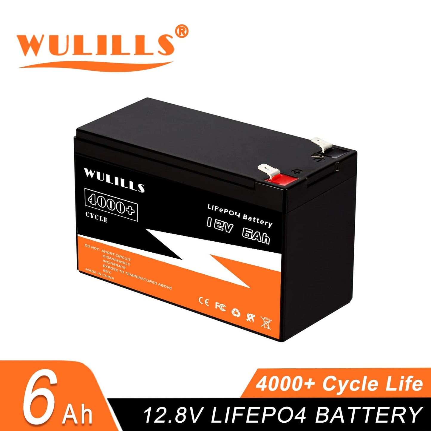 WULILLS 12V 6Ah LiFePo4 Battery - Lithium Iron Phosphate 12V 24V LiFePo4 Rechargeable Battery for Kid Scooters Boat Motor Tax Free
