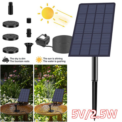 2.5W Solar Fountain Pump - with 360° Rotatable Panel IP68 Waterproof DIY Solar Water Pump Kit with 7 Nozzles for Garden Bird Bath