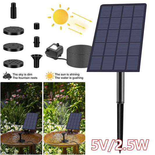 2.5W Solar Fountain Pump - with 360° Rotatable Panel IP68 Waterproof DIY Solar Water Pump Kit with 7 Nozzles for Garden Bird Bath