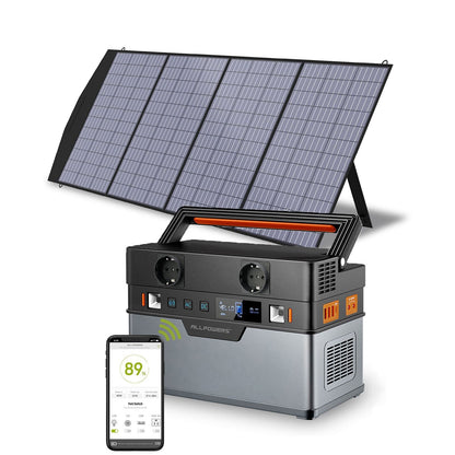 ALLPOWERS Portable solar Power Station 700W / 1500W Outdoor Generators. 110 / 230V Battery Backup With Mobile 200W Solarpanel