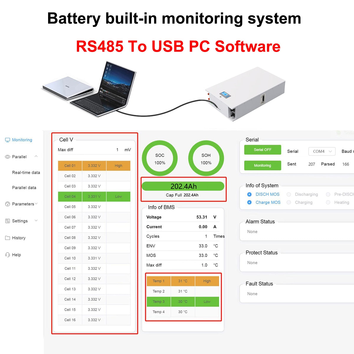 LiFePO4 Battery 48V 200Ah 10Kw Powerwall 51.2V Built-in BMS Parallel 320Kw With CAN RS485＞6000 Cycles For Solar 10 Year Warranty