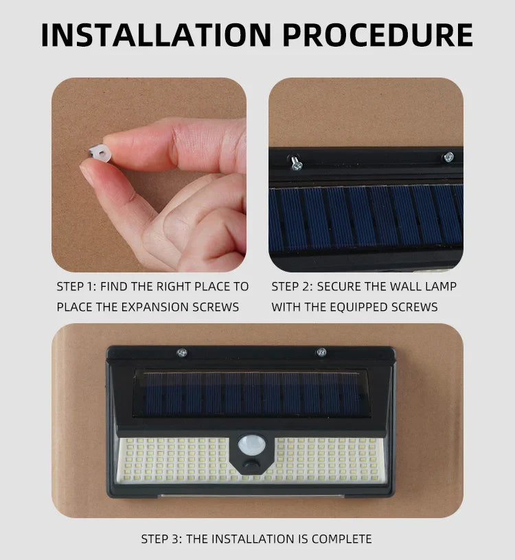 190 LEDs Motion Sensor Solar Wall Light