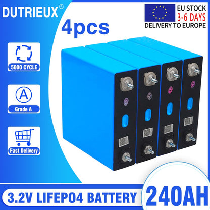 4/8pcs 3.2V 240Ah 200Ah 150Ah 100Ah LiFePO4 Lithium Iron Phosphate Battery Pack For 12V Solar Storage Cells EU 7 Days Delivery