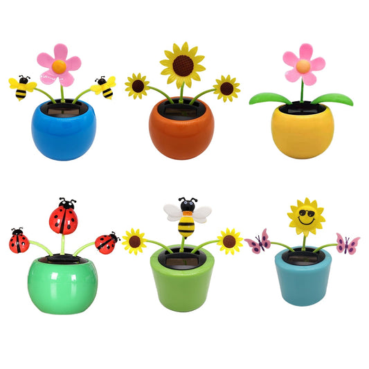 Solar Powered Dancing Flowers Swinging Toys - Funny Electric Auto-swinging Shaking Head Car Decoration Ornaments Kids Holiday Gift