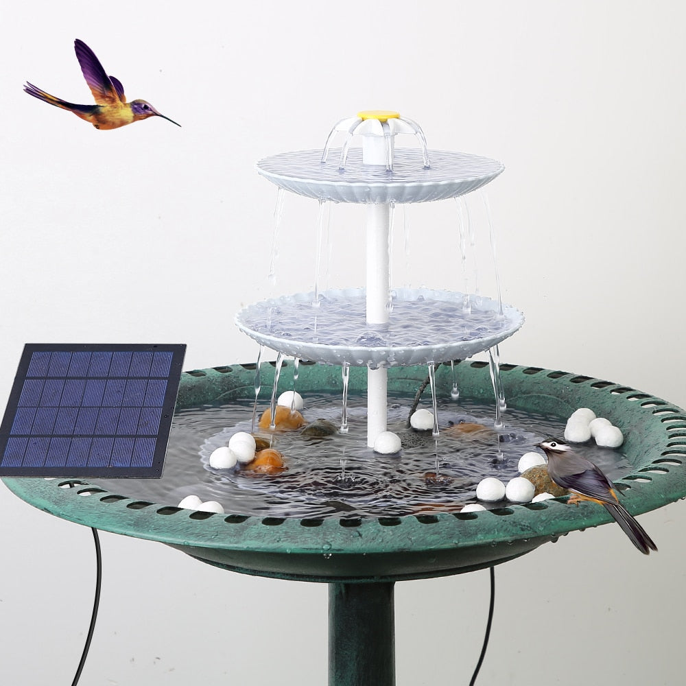 3 Tiered Bird Bath with 3W Solar Pump - DIY Solar Fountain Detachable and Suitable for Bird Bath. Garden Decoration