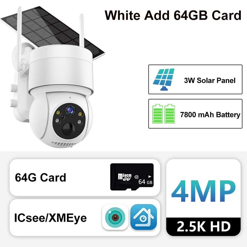 Solar Camera Wifi Outdoor 4MP Wireless Surveillance IP Cameras With Solar Panel PIR Human Detection 7800mAh Recharge Battery