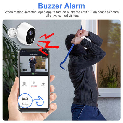 3MP Tuya Smart Life 5200/9000mAh Rechargeable Battery Solar Outdoor WIFI IP65 1080P Surveillance Security Siren Camera