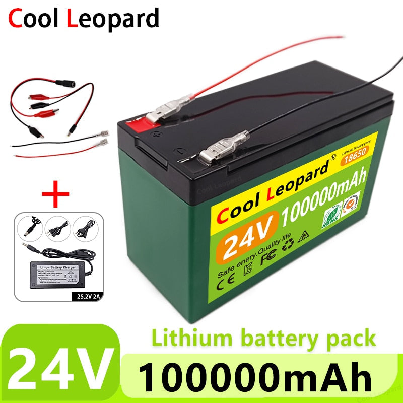 Cool Leopard NEW 24V 100AH 18650 Lithium Battery .For Lnverter Solar Street Light E-Bike Scooter+ 25.2V 2A Charger Built-In BMS