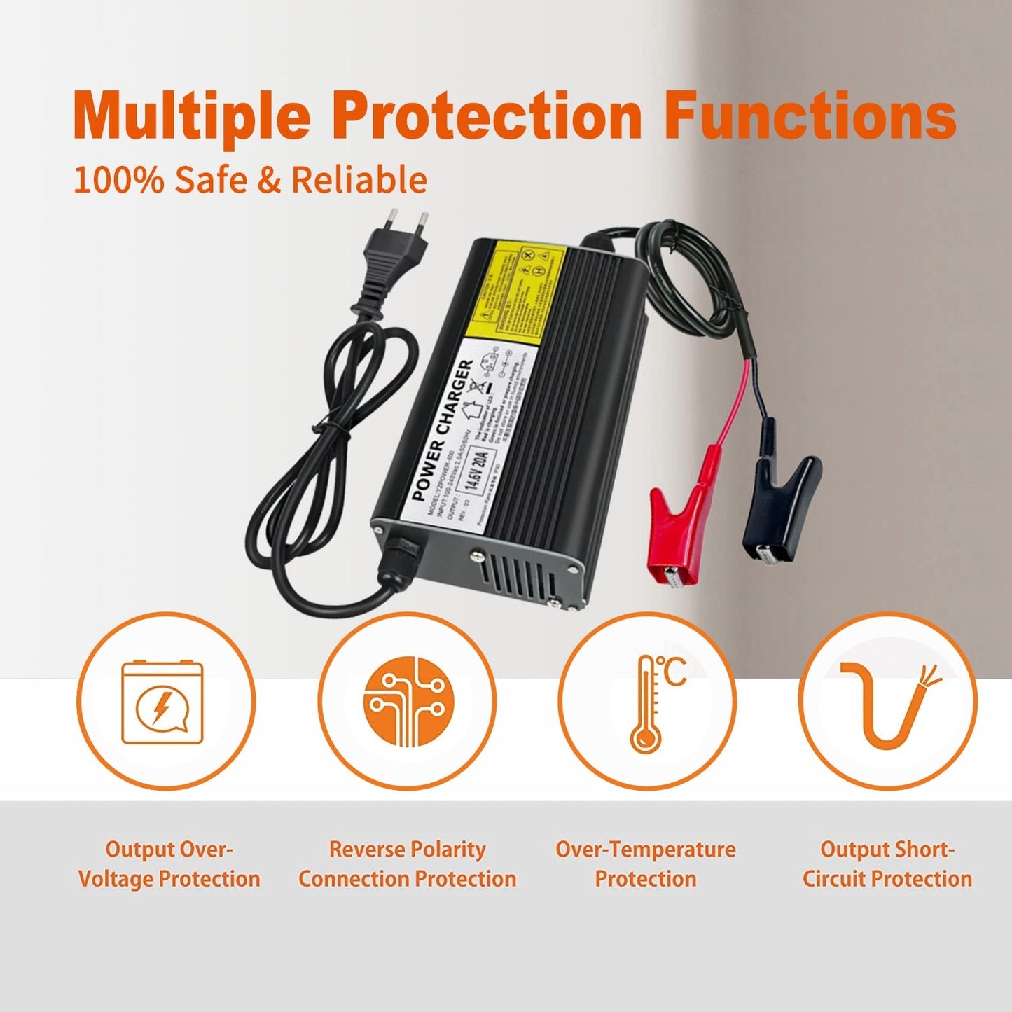 New 4S 14.6V 20A LiFePO4 Charger - For 12V 40AH 100AH 200Ah 300Ah Lifepo4 Battery Pack Electric Bike Scooter with Aluminum Case