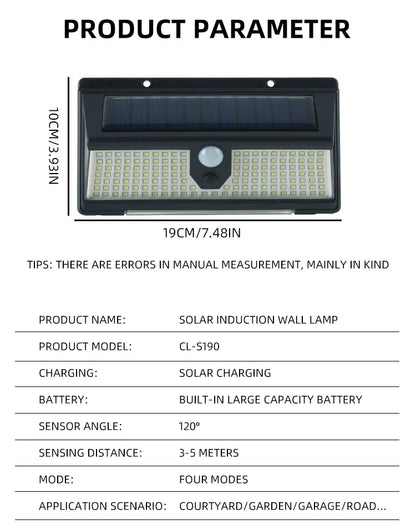 190 LEDs Motion Sensor Solar Wall Light