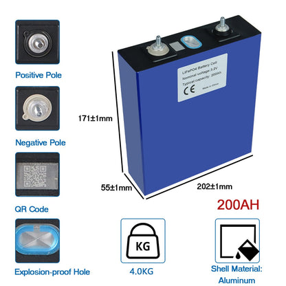 DE Stock 3.2V 200Ah Lifepo4 Rechargable Battery Grade A Lithium Iron Phosphate RV PV Solar Power 3-7 Days Delivery EU Tax Free