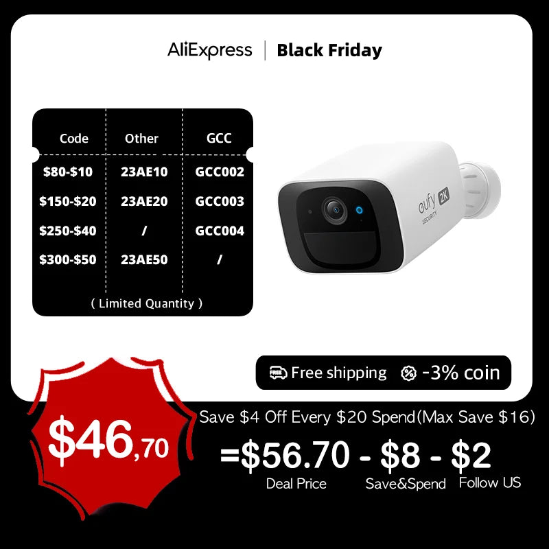 Eufy C210 SoloCam - Security Wireless Outdoor Camera 2K Resolution No Monthly Fee Wireless 2.4 GHz Wi-Fi Camera
