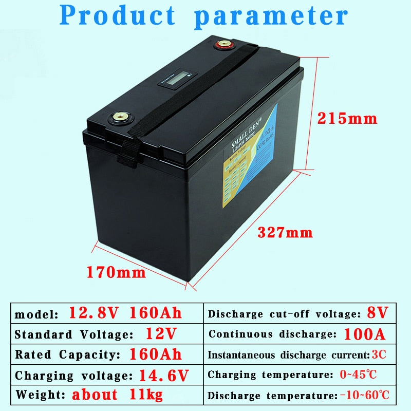 12V 160Ah 120Ah 100Ah 90Ah LiFePO4 battery For 12.8V RV Campers Golf Cart Off-Road Off-grid Solar Wind batteries / 14.6v charger