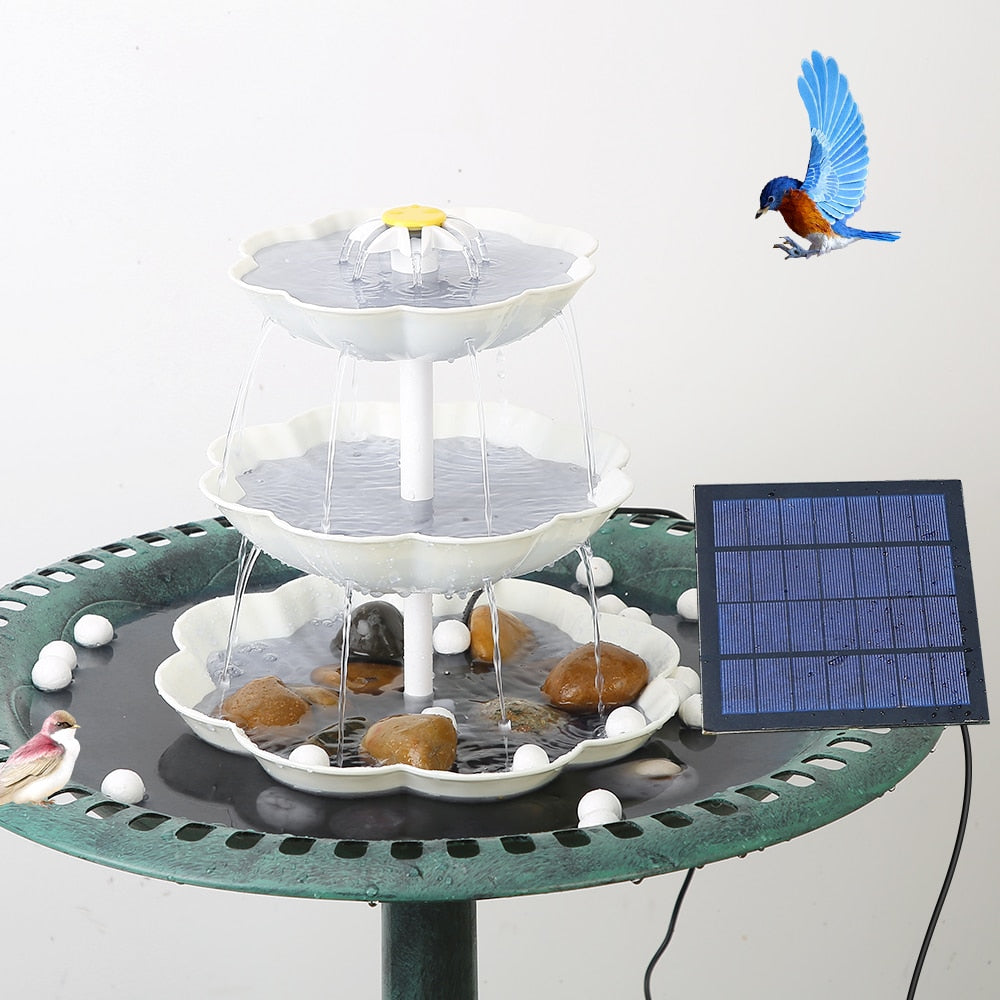 3 Tiered Bird Bath with 3W Solar Pump - DIY Solar Fountain Detachable and Suitable for Bird Bath. Garden Decoration