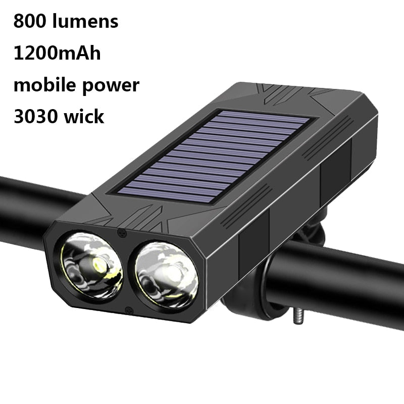 1200mAh MTB Solar Bike Light Headlight - Bicycle Flashlight 2*30 LED Front Light Bike Solar Power Bicycle Accessories