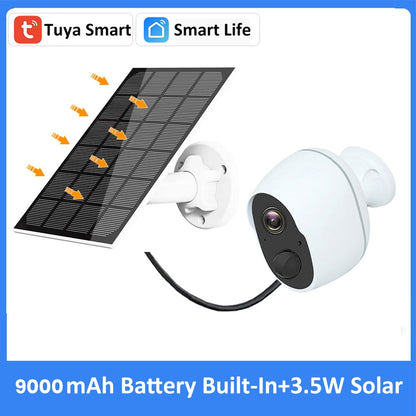 3MP Tuya Smart Life 5200/9000mAh Rechargeable Battery Solar Outdoor WIFI IP65 1080P Surveillance Security Siren Camera