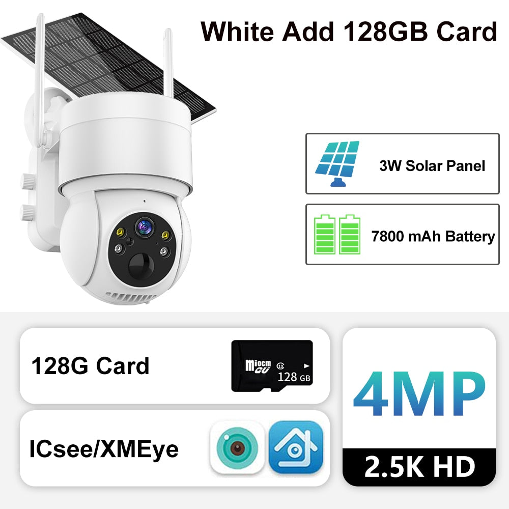 Solar Camera Wifi Outdoor 4MP Wireless Surveillance IP Cameras With Solar Panel PIR Human Detection 7800mAh Recharge Battery