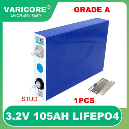 3.2V 105Ah LiFePO4 battery Lithium iron phospha DIY 4s 12V 24V Motorcycle Electric Car Solar Inverter Boat Batteries Grade A