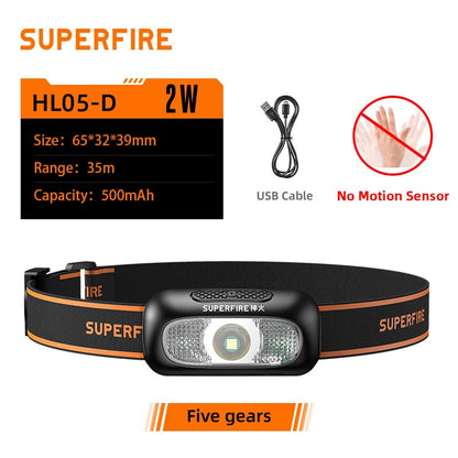 Best SupFire HL05 Mini LED Headlamp With Motion Sensor USB Rechargeable For Camping Fishing Bicycle Head Light flashlight