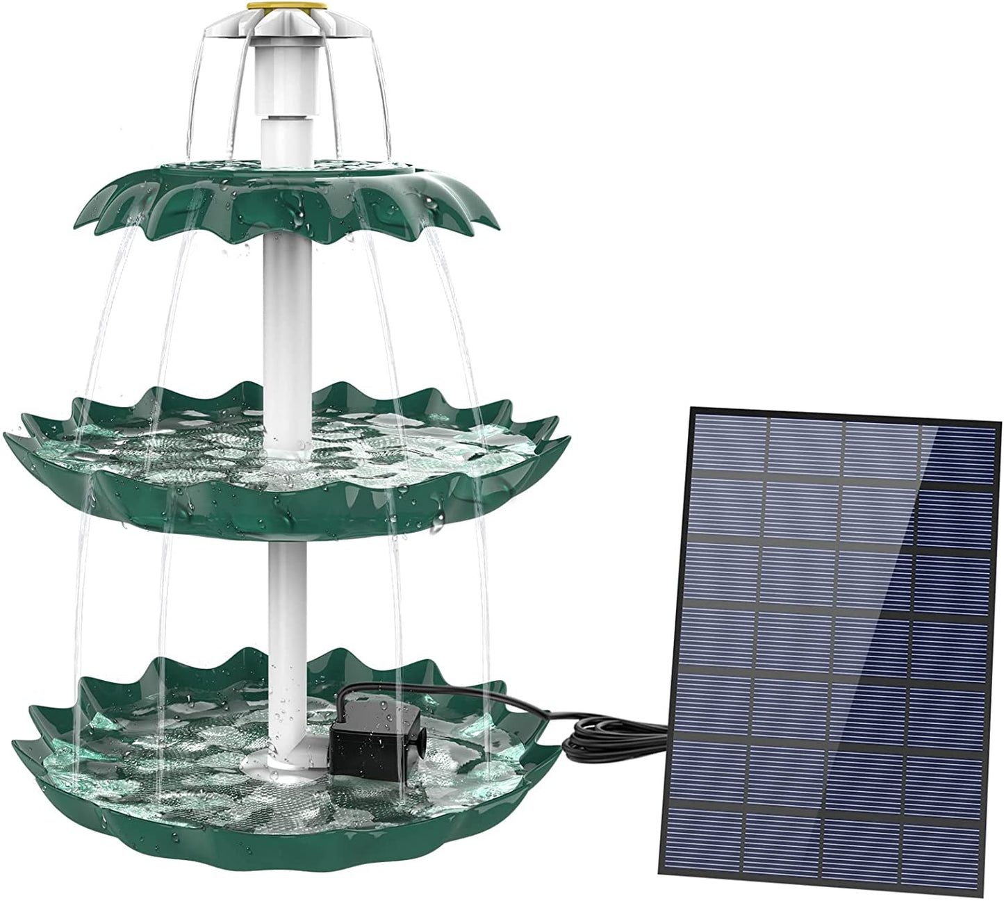 3 Tiered Bird Bath with 3W Solar Pump - DIY Solar Fountain Detachable and Suitable for Bird Bath. Garden Decoration