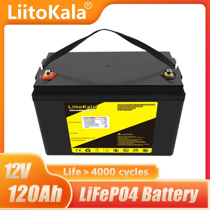 LiitoKala 12v 120ah Capacity lifepo4 12.8V battery solar battery pack RV Rechargeable Lithium Iron with bms for Outdoor camping