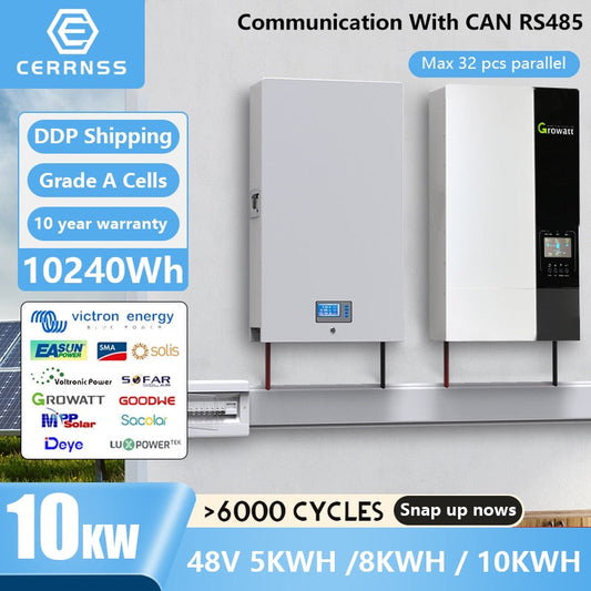 48V 200AH 10KW LiFePO4 Battery Powerwall Lithium Solar Battery 6000+ Cycles Built-in 200A BMS RS485 CAN For Home Storage NO TAX