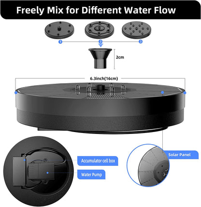 3W Solar Fountain Water Pump with color LED Lights for Bird Bath with 7 Nozzles & 4 Fixers Floating Garden Pond Tank
