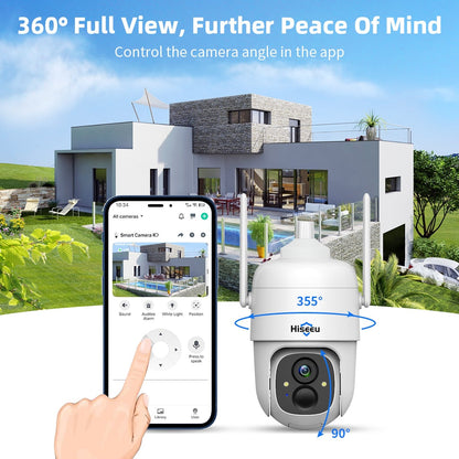 Hiseeu 3MP Cloud AI WiFi Video Security Surveillance Camera Rechargeable Battery with Solar Panel Outdoor Pan & Tilt Wireless