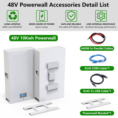 48V 200Ah Powerwall - 10Kwh LiFePO4 Battery Built-in 200A BMS CAN RS485 51.2V 6000+ Cycles 10 Years Warranty For Solar Off/On-Grid