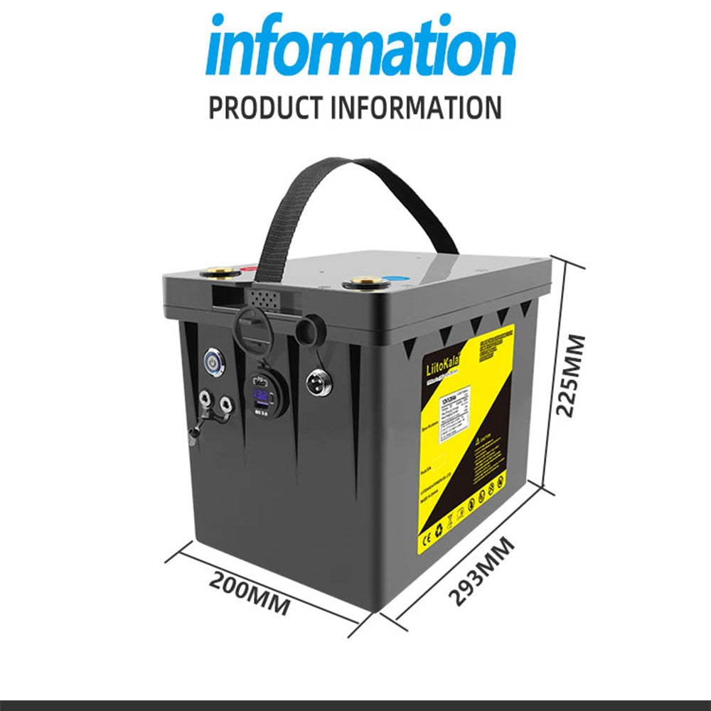LiitoKala 12V 120Ah LiFePO4 Battery 12.8V Power For RV Campers Golf Cart Off-Road Off-grid Solar Wind .QC3.0 Type-C USB output