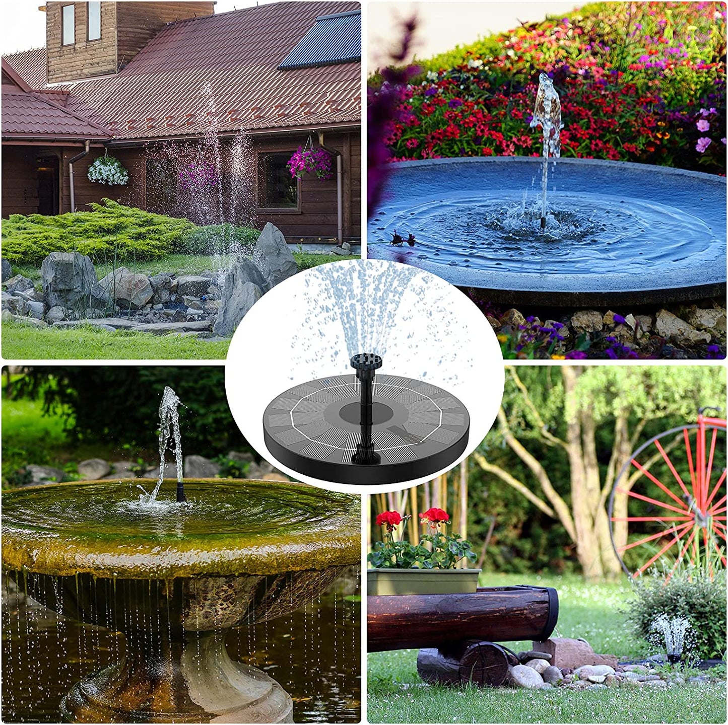 2.5W Solar Bird Bath Fountain - Solar Fountain Pump for Bird Bath with 6 Nozzles. Solar Powered Water Fountain for Garde