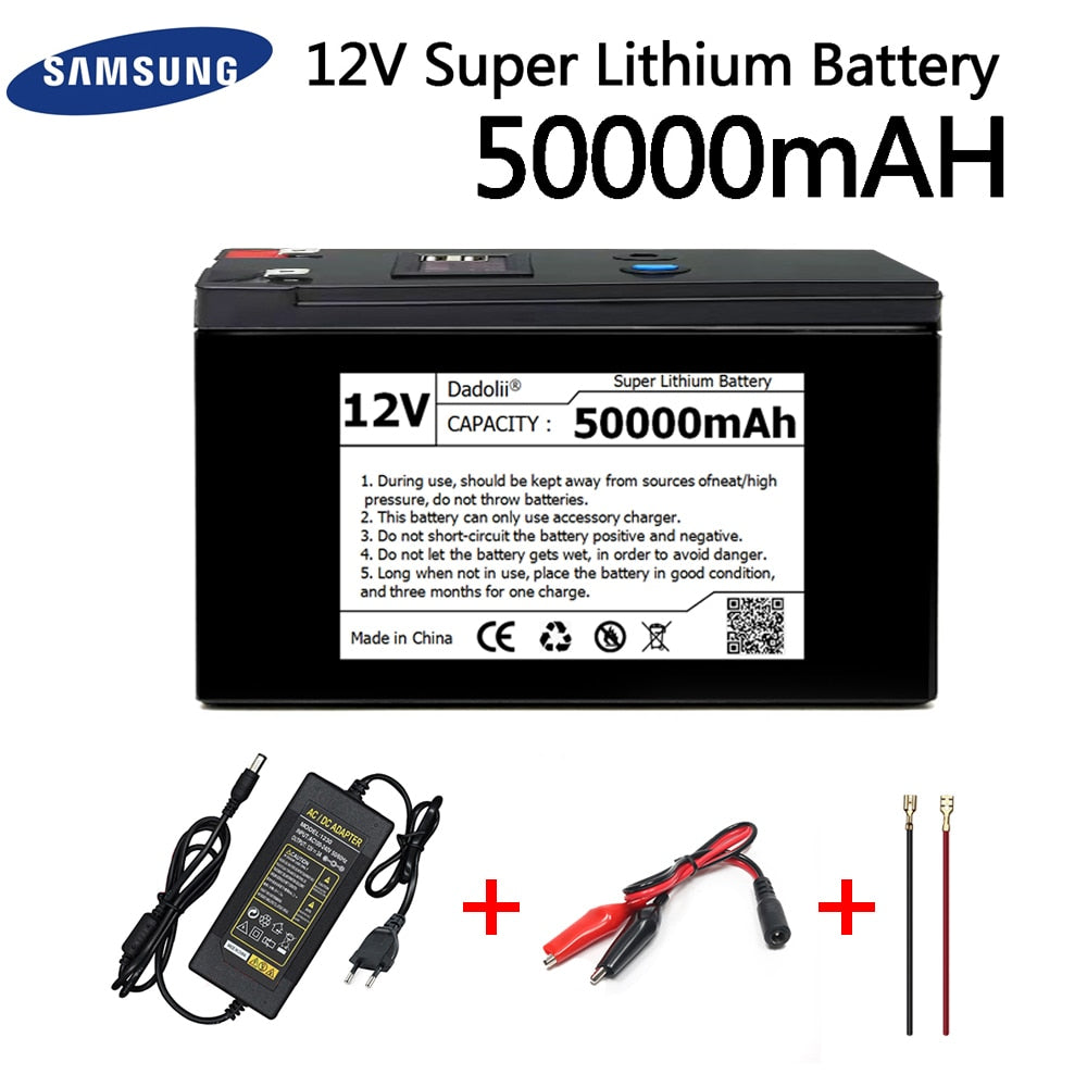 12V Battery 50Ah 18650 lithium battery pack Rechargeable battery for solar energy electric vehicle battery+12.6v3A charger