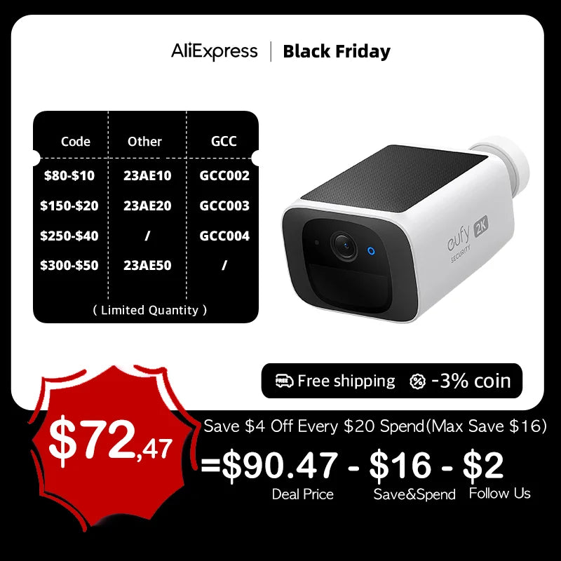 Eufy S220 SoloCam - Solar Security Camera Wireless Outdoor Camera Continuous Power 2K Resolution Wireless
