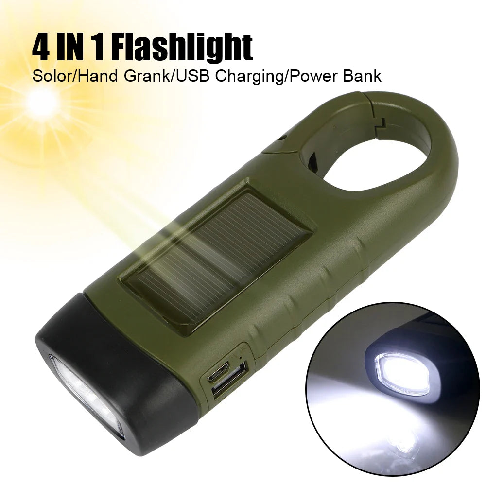 LED Flashlight Solar Flashlight For Fishing Boating Hiking Survival Gear Power Bank Rechargeable Emergency Hand Crank Dynamo