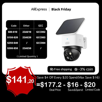 Eufy S340 SoloCam - Solar Security Camera Wireless Outdoor Camera 360° Surveillance No Blind Spots 2.4 GHz Wi-Fi No Monthly Fee