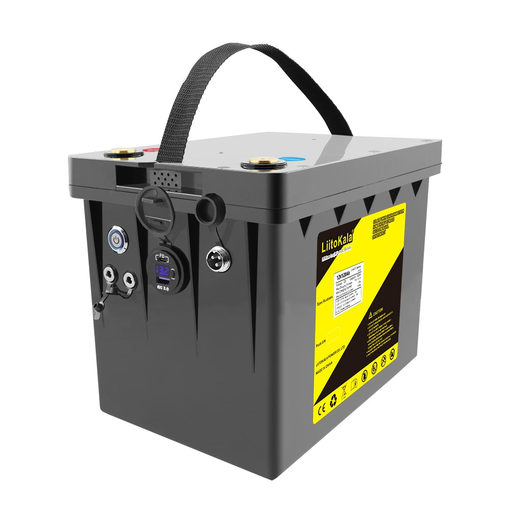 LiitoKala 12V 120Ah LiFePO4 Battery 12.8V Power For RV Campers Golf Cart Off-Road Off-grid Solar Wind .QC3.0 Type-C USB output