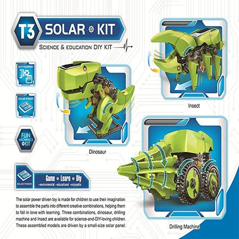 3In1 Assembling Dinosaur Solar Kit for kids Childern Gift Puzzle Robot Scientific Experiment Toys Stem Toy Educational Toys
