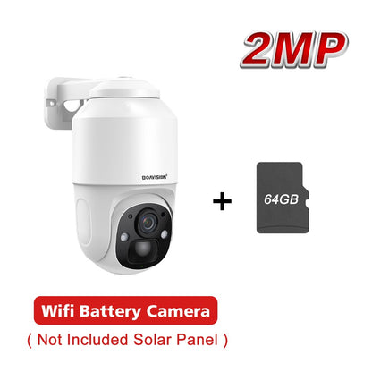 BOAVISION D4 Solar Camera - Wireless WIFI Solar Panel Outdoor 2MP 4MP PIR Human Detection Built-in 9000mah Rechargeble Battery Security Camera