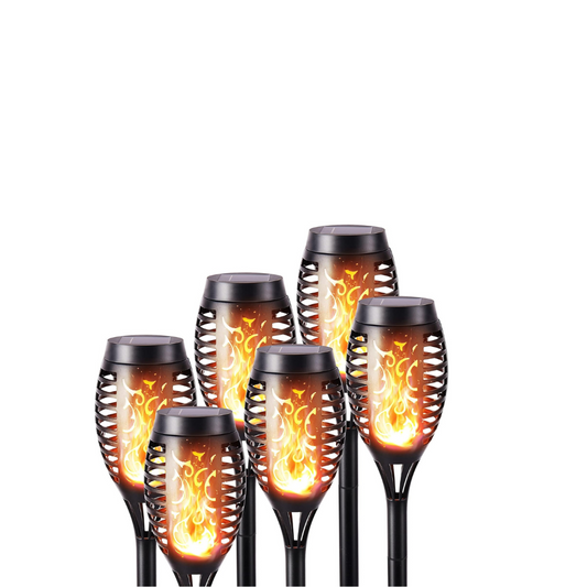 6 Pack Solar Flickering Dancing Flame Lights Waterproof Solar Torch Lights for Outdoor Garden Patio Pathway Yard Driveway Halloween Decorative