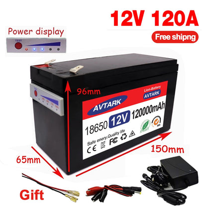 2023 Upgraded 12V 120Ah Built-In High Current 30A BMS 18650 Lithium Battery Pack For Solar Panels Batterie electric vehicle