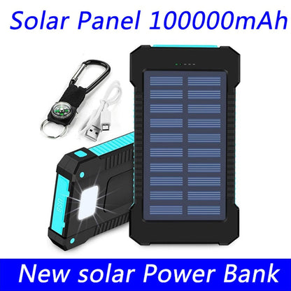 New Power Bank 100000mAh compass outdoor waterproof belt wireless charging super fast multifunctional power bank Solar panel