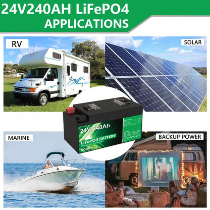 24V 240Ah 200Ah LiFePO4 Battery Pack - 25.6V 6144Wh 5000+ Cycle 100% Full Capacity Built-in 8S 200A BMS With Bluetooth EU NO TAX