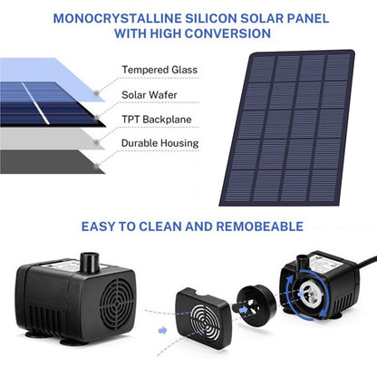 2.5W Solar Fountain Pump - with 360° Rotatable Panel IP68 Waterproof DIY Solar Water Pump Kit with 7 Nozzles for Garden Bird Bath