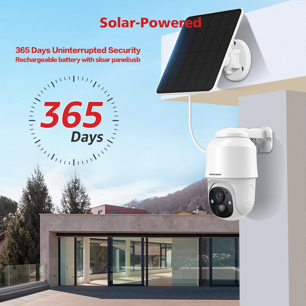 BOAVISION D4 Solar Camera - Wireless WIFI Solar Panel Outdoor 2MP 4MP PIR Human Detection Built-in 9000mah Rechargeble Battery Security Camera