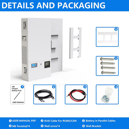 48V Powerwall LiFePO4 51.2V 100Ah 200Ah Battery Pack - 2IN1 Plug Play 6000 Cycle 5Kwh 10Kwh Built-in 16S BMS 5Kw 220-240V Inverter