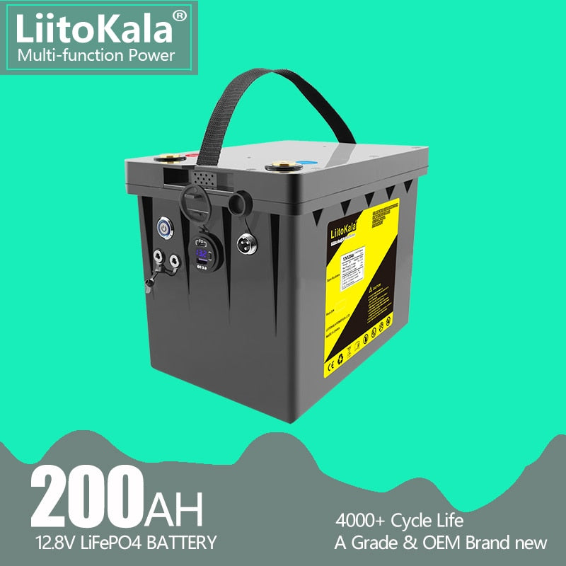 LiitoKala 12V 200Ah LiFePO4 Battery 12.8V Power For RV Campers Golf Cart Off-Road Off-grid Solar Wind .QC3.0 Type-C USB output