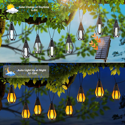 Solar Lights Outdoor Garden – 6.3M 10 Bulbs String Lights – Waterproof Flickering Dancing Flame Fairy Lights – Solar Powered for Yard. Patio. Fence. Tree. Party. Halloween