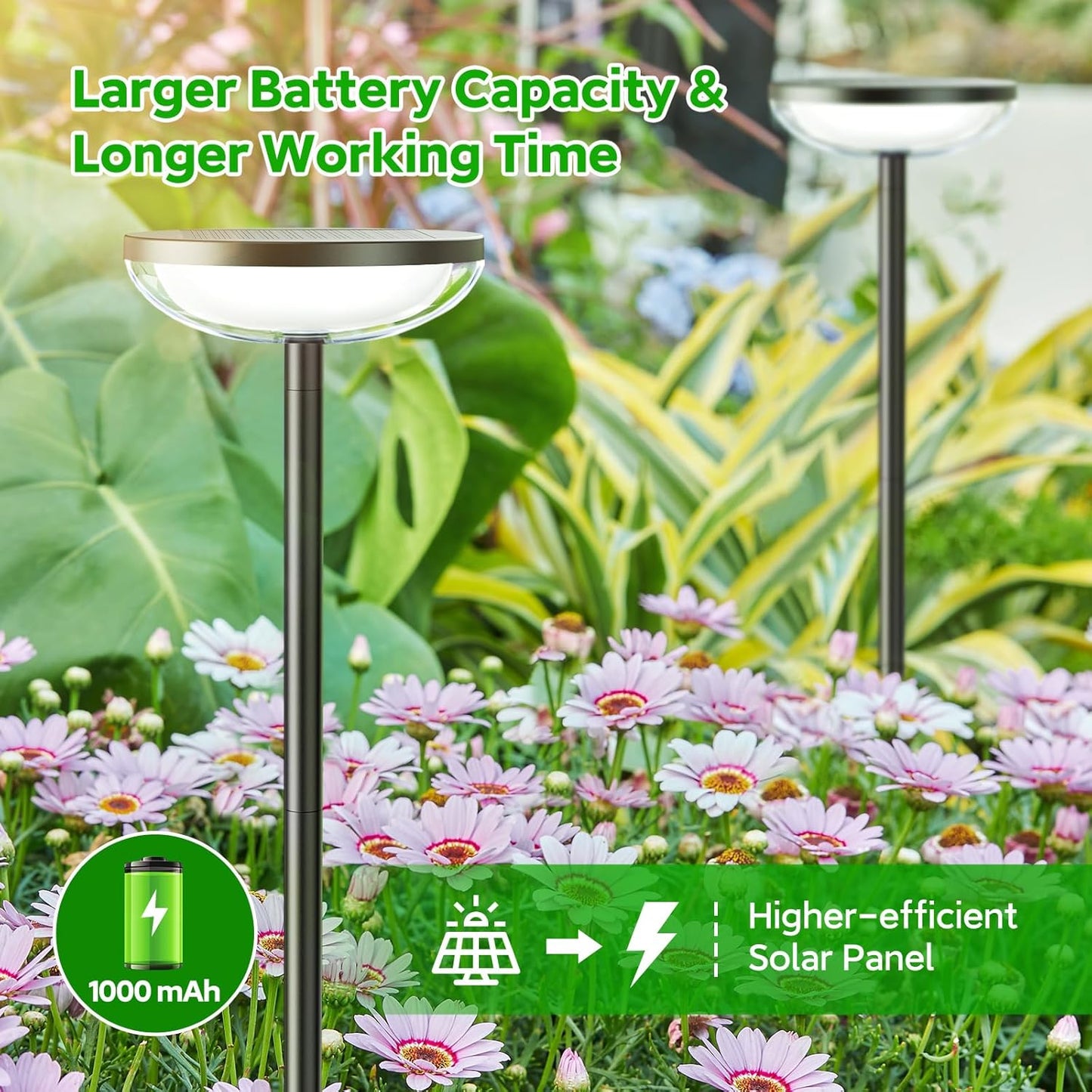 Solar Garden Lights – 4 Pack Solar Powered Outdoor Lights with 1000mAh Battery. Waterproof Yard & Pathway Decoration